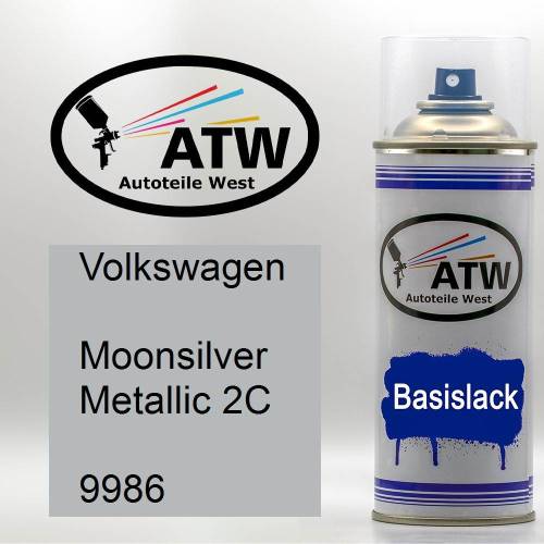 Volkswagen, Moonsilver Metallic 2C, 9986: 400ml Sprühdose, von ATW Autoteile West.